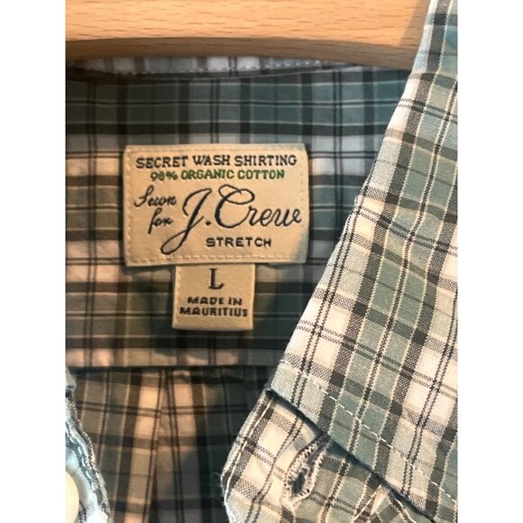 Mens J.Crew Secret Wash Stretch Plaid Shirt L 94% Organic Cotton Button-Down Col - Picture 4 of 8